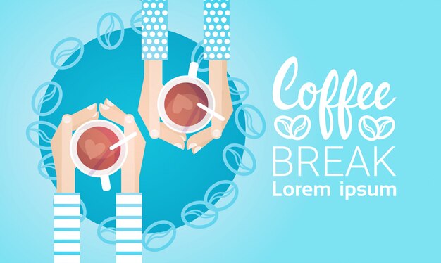 Hand hold cup chá coffee break banner de bebida de manhã