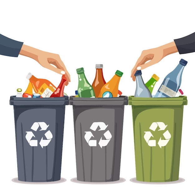 Vetor hands_put_waste_in_recycling_bin_vector