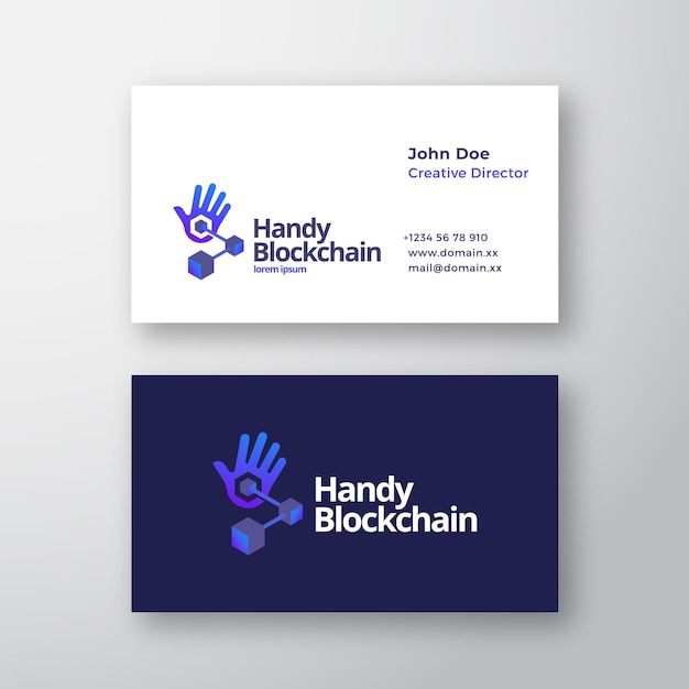 Handy blockchain technology abstract vector logo e modelo de cartão de visita