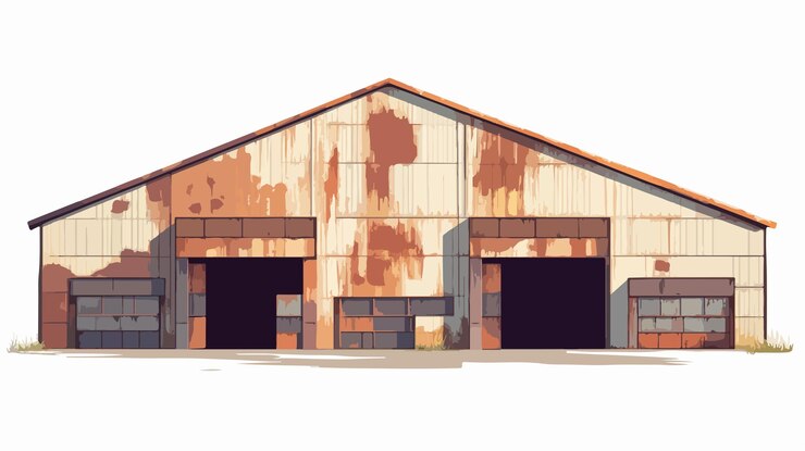 Vetor hangar de metalurgia industrial abandonado com equipamentos enferrujados