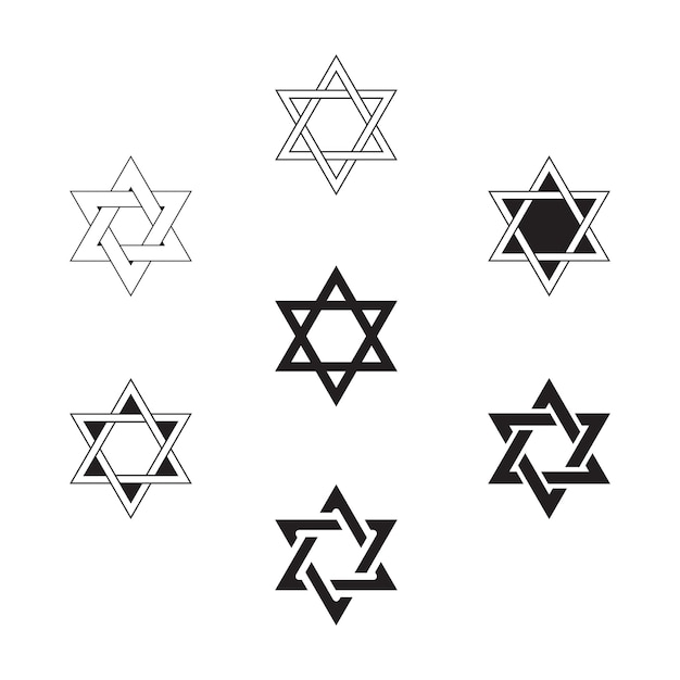 Hanukkah star of david coleção de ícones vetoriais preto e branco