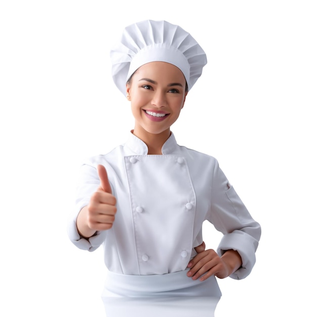Vetor happy chef woman with thumbs up transparentwhite background