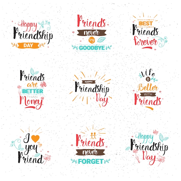 Vetor happy friendship day logo set coleção de cartões amigos férias banner