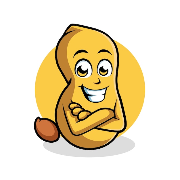 Vetor happy peanut personagem de desenho animado braço cruzado mascote ilustração vetorial