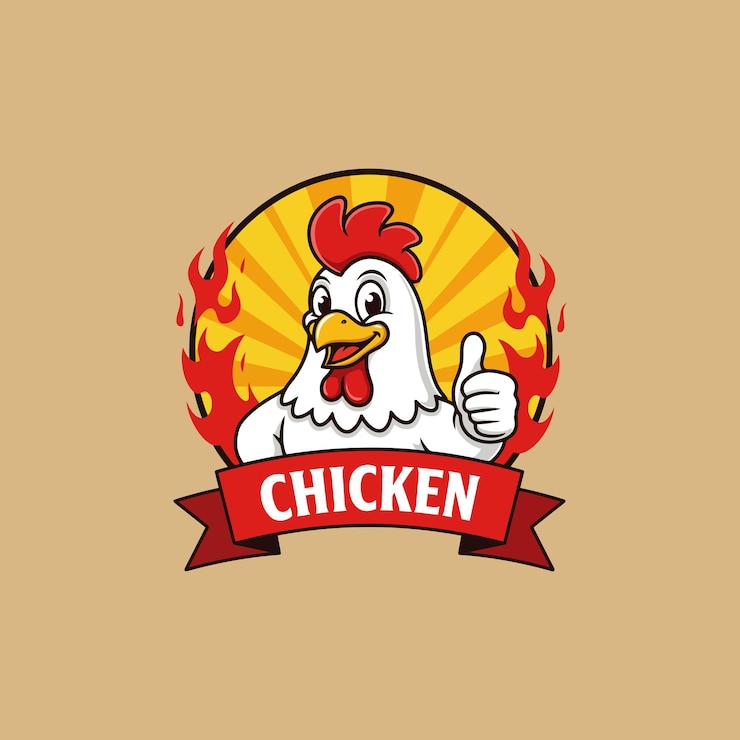Vetor happy rooster chicken mascot logo design com chamas