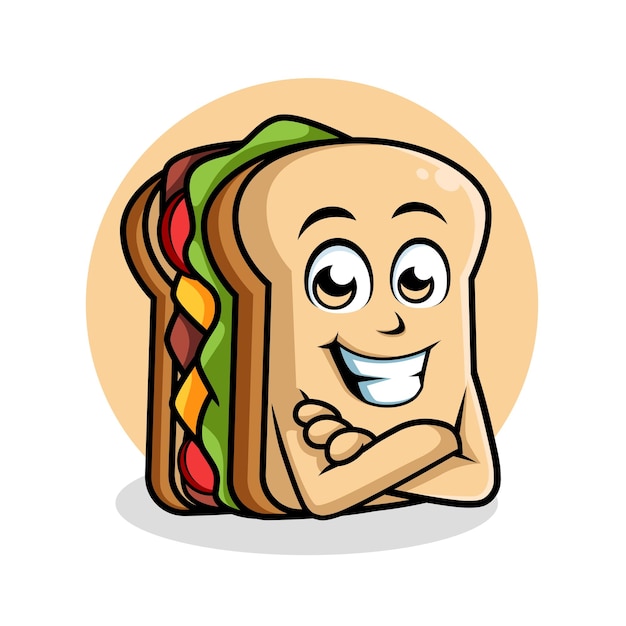 Vetor happy sandwich personagem de desenho animado braço cruzado mascote ilustração vetorial