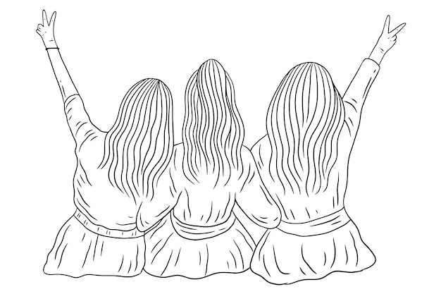 Happy women group girl best friend love line art ilustração de