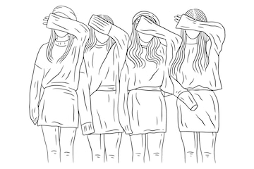 Happy women group girl best friend love line art ilustração de