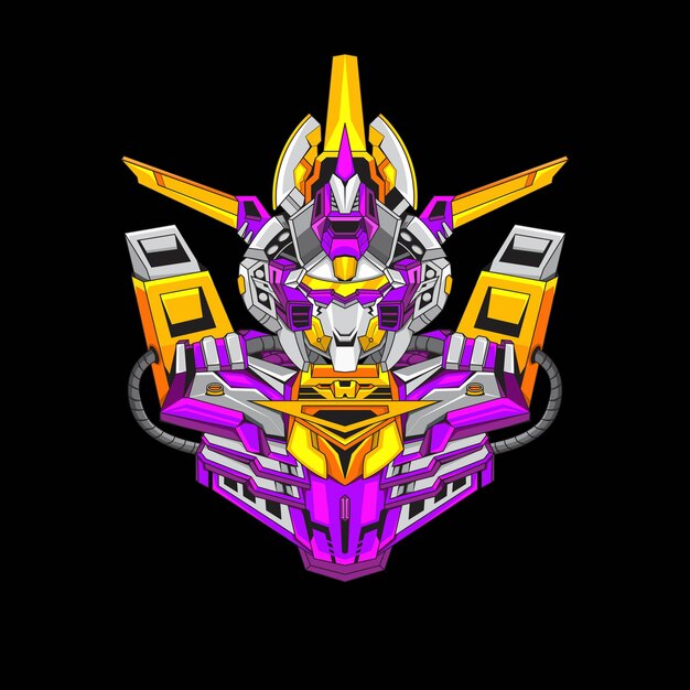 Head gundam costum design robótico com moderno conceito de ilustração de estilo para o emblema do movimento premium