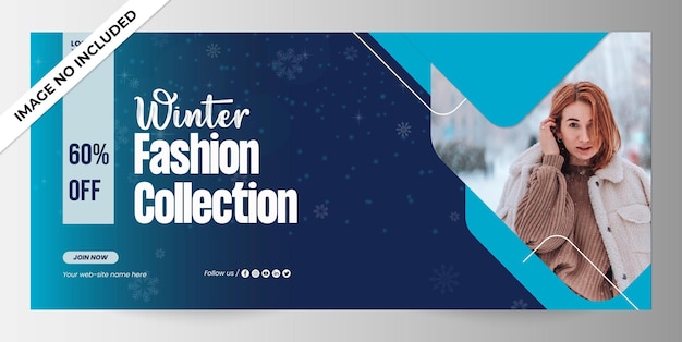 Header de capa de venda de moda de inverno Post de mídia social ou projeto de modelo de banner da web