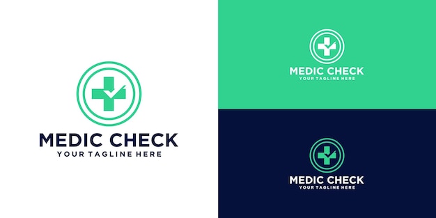 Health cross logo design e check mark