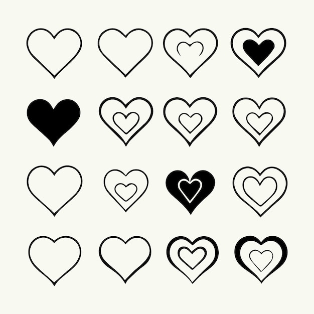 Heart Vector Set Heart Icon Collection Heart Shape Ilustração de coração em fundo branco