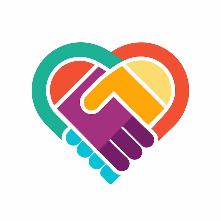 Vetor heartfulconnect creative vector logo design com um aperto de mão com um coração dentro