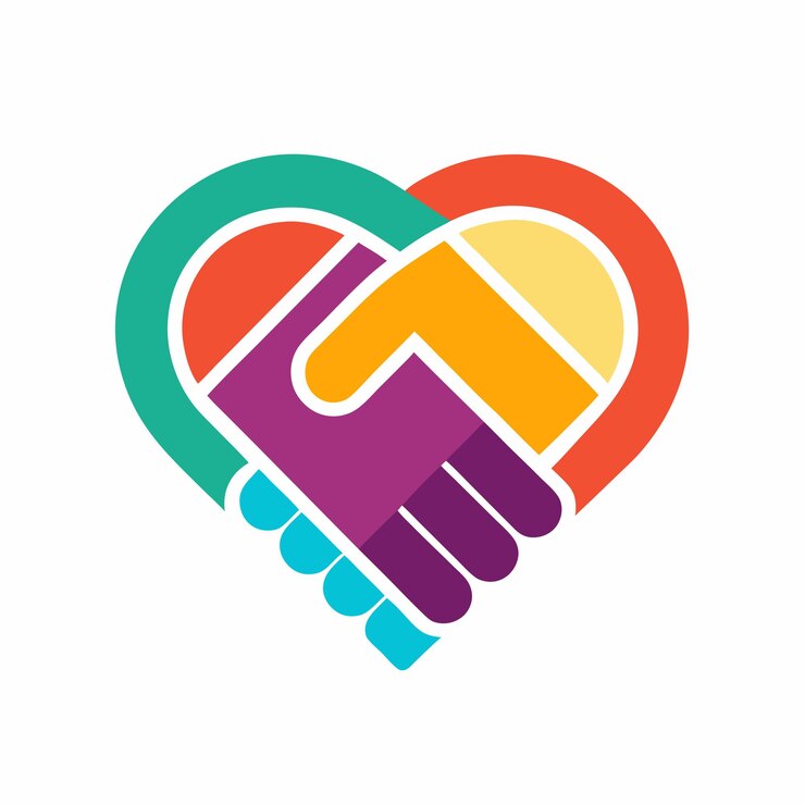 Vetor heartfulconnect creative vector logo design com um aperto de mão com um coração dentro