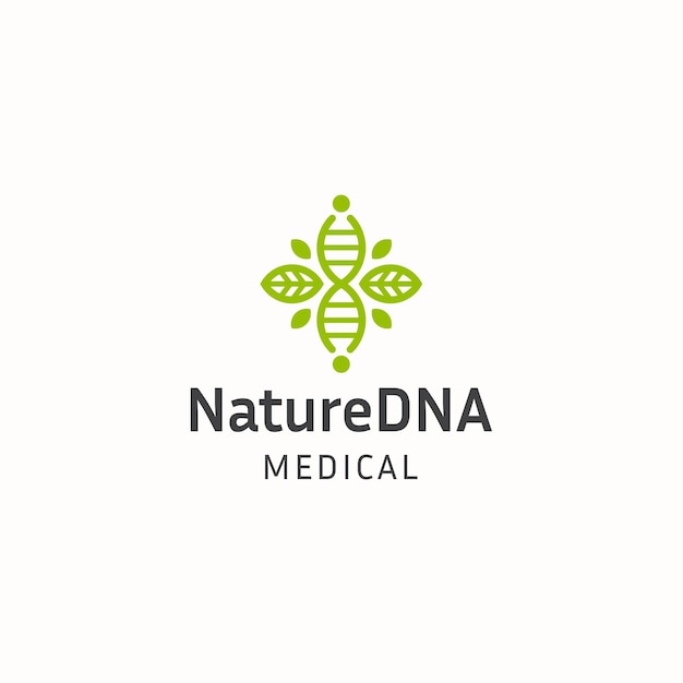 Hélice de célula de dna com folha verde natureza logotipo ícone design modelo plana vetor