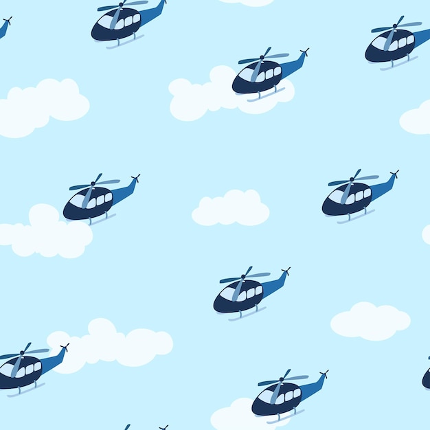 Helicópteros azuis no padrão perfeito de nuvens para embalagem de papel ou tecido de embrulho
