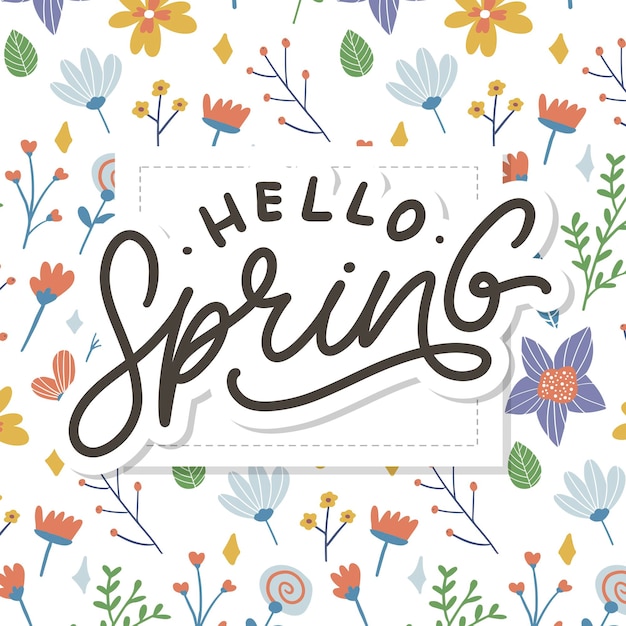 Hello spring flowers text lettering slogan