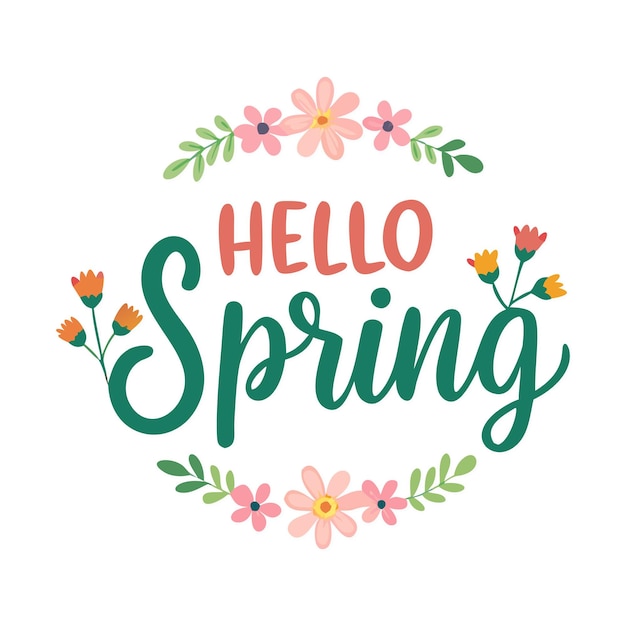 Hello Spring Tipografia plana Design vetorial decorativo