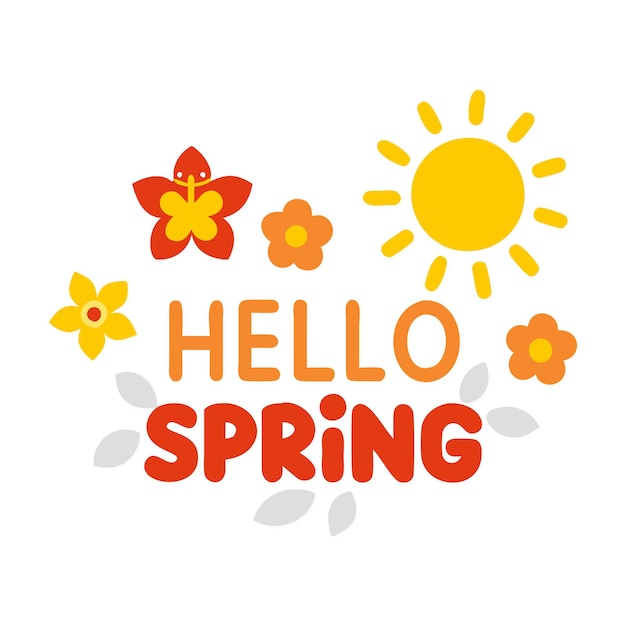 Hello Spring Tipografia plana Design vetorial decorativo