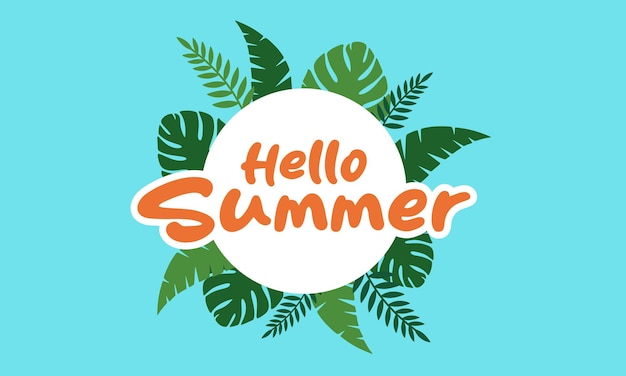 Hello Summer Poster ou Banner modelo Modelo de verão com uma cena de praia tropical Exibição de produtoCena de verão tropicalPerfeito para promoção