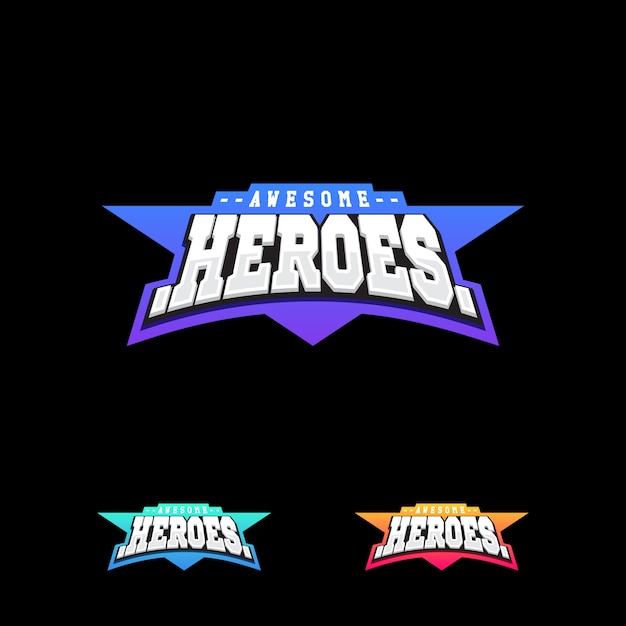 Heroes ou logotipo do texto do esporte do super-herói