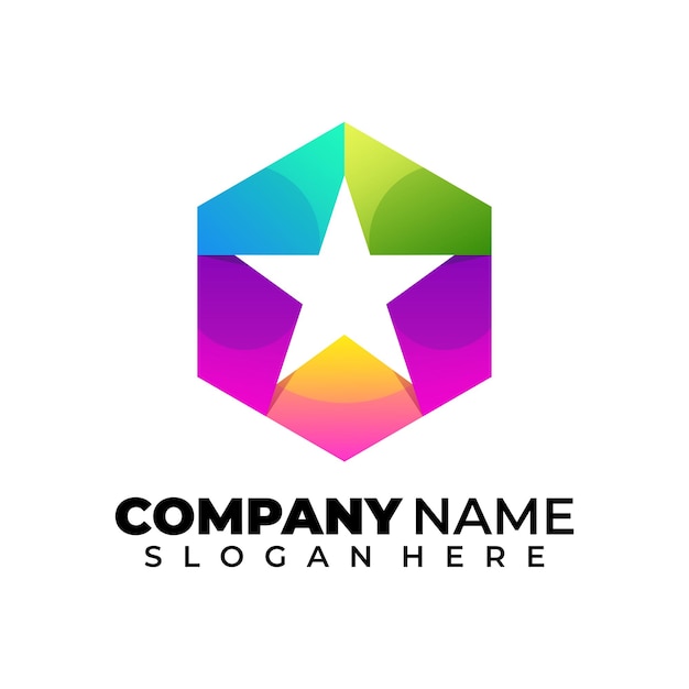 Hexágono estrela logotipo colorido