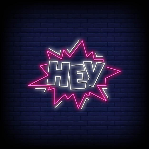 Vetor hey texto estilo neon