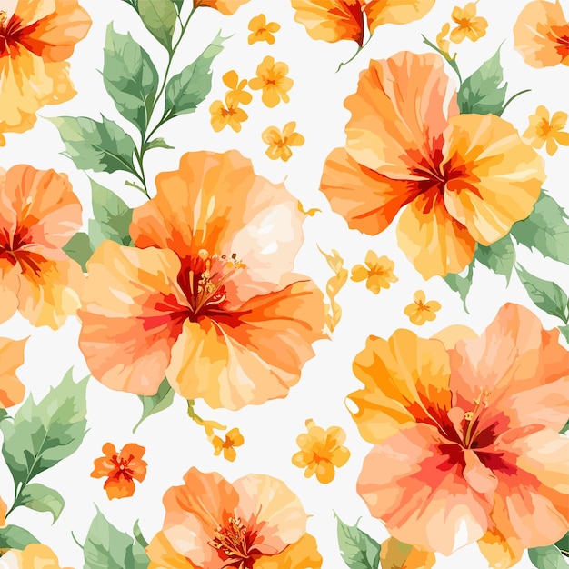 Vetor hibisco laranja lindo padrão floral perfeito ilustração vetorial de flor