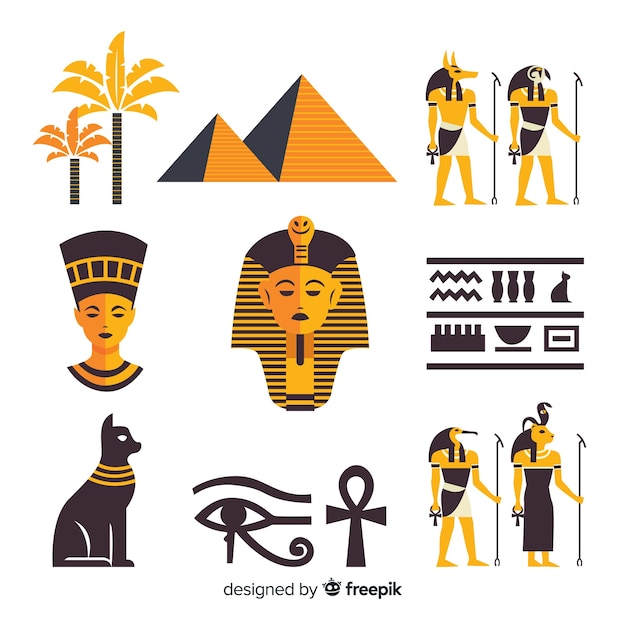 Hieróglifos do egito e coleção de elementos de deuses