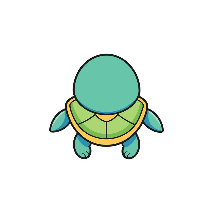 Vetor highangle view de ilustração de tartaruga de desenho animado com concha verde e corpo azul