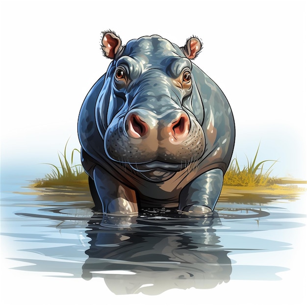 Hipopótamo em pé sobre um fundo branco ilustração vetorial