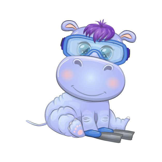 Vetor hipopótamo personagem de desenho animado animal selvagem em chapéu de anel de natação verão está chegando dançarino de hula