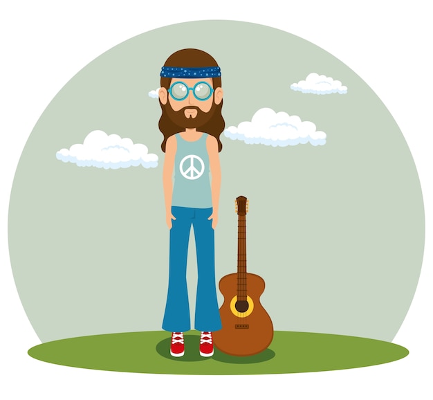 Hippie com um desenho de guitarra