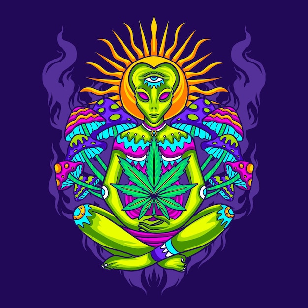 Hippies alien com psicodélica maconha