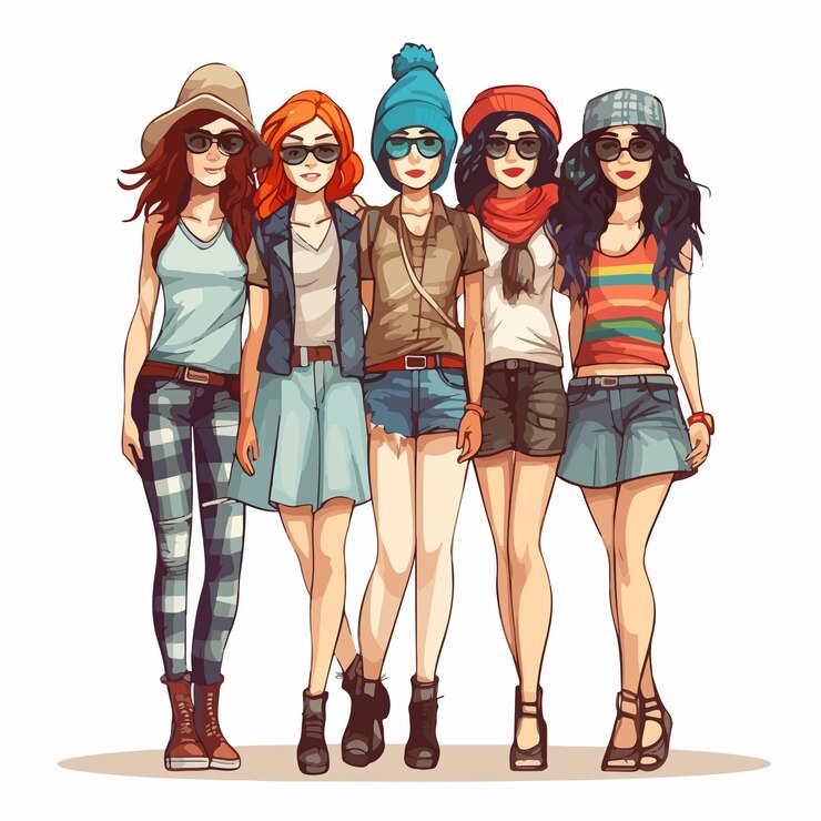 Vetor hipster girls group ilustração vector imagem de stock
