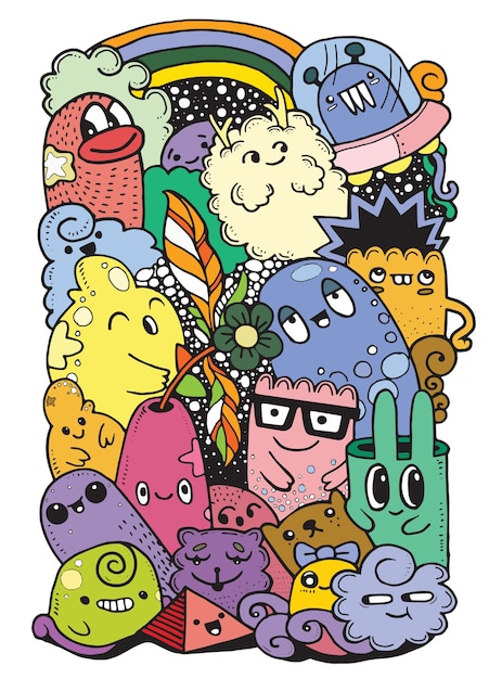 Hipster Hand drawn Crazy doodle Jardim de monstros