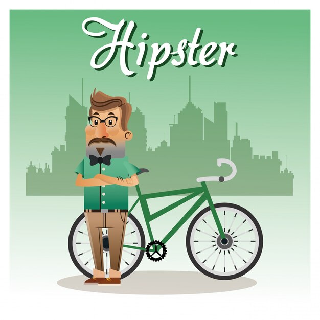 Hipster man cartoon com bicicleta