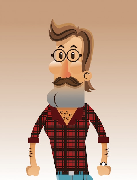 Vetor hipster man cartoon com bigode e óculos