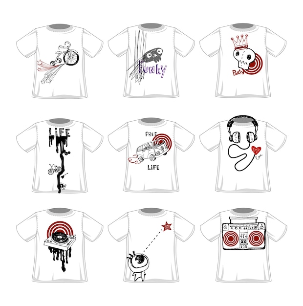 Hipsters doodle estilos de design de camisetas da moda