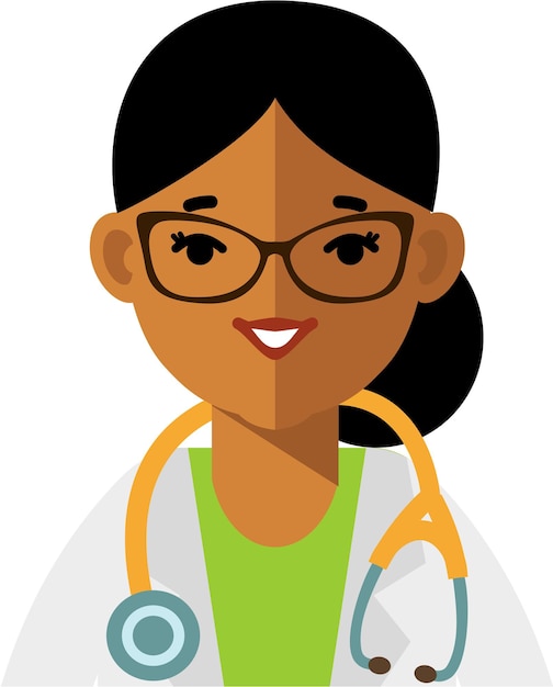 Vetor hispânico indiano médico avatar rosto ícone mulher flat style