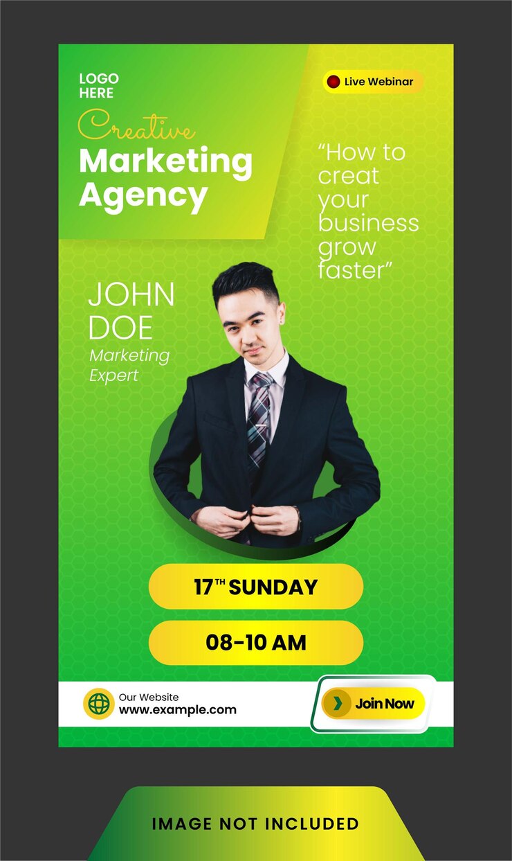 História do instagram Webinar modelo de marketing digital banner ou design de folheto com cor verde