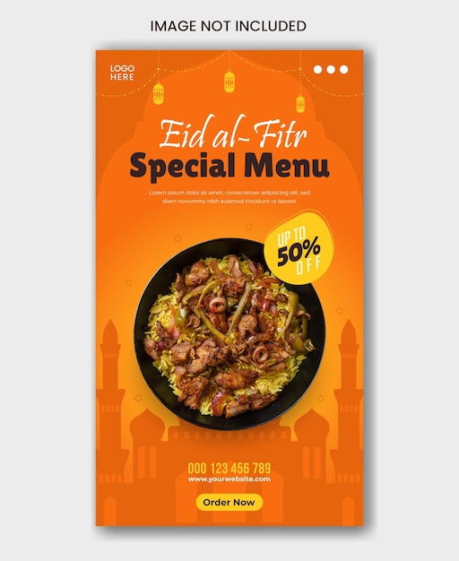 História especial do instagram do menu de comida eid al fitr