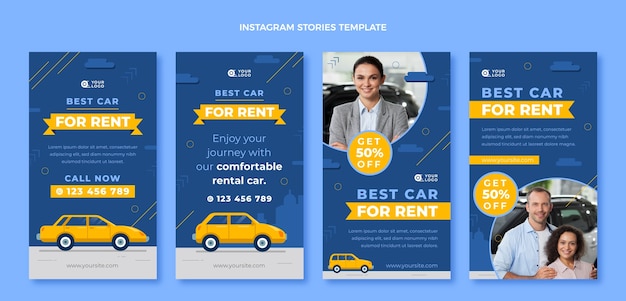 Histórias de instagram de aluguel de carros de design plano