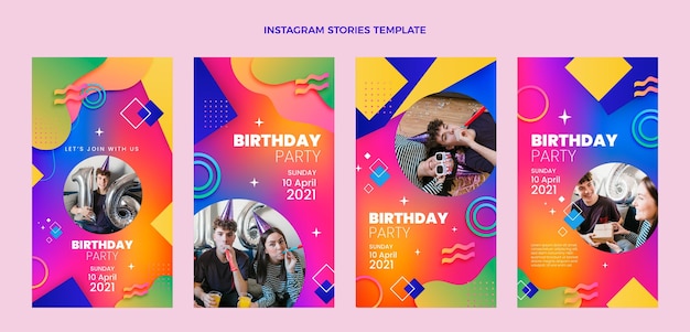 Histórias de instagram de aniversário colorido gradiente