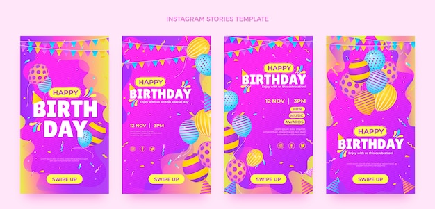 Vetor histórias de instagram de aniversário colorido gradiente