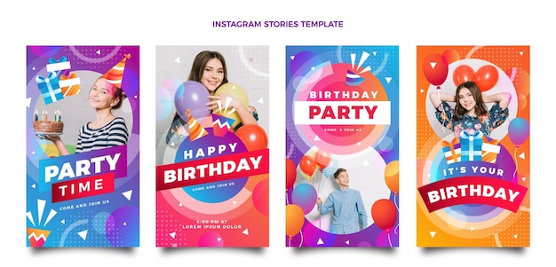 Vetor histórias de instagram de aniversário colorido gradiente