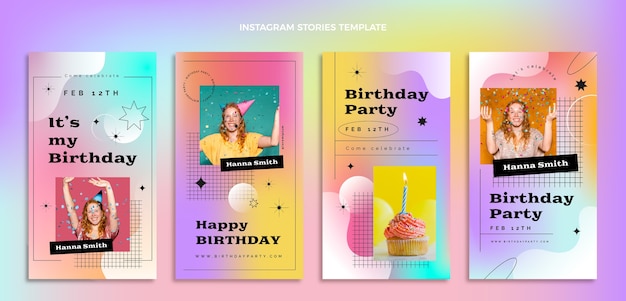 Vetor histórias de instagram de aniversário colorido gradiente