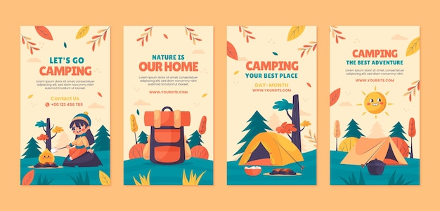 Vetor histórias de instagram de aventura de acampamento