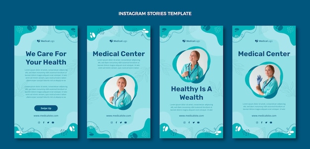 Vetor histórias de instagram de centro médico de design plano