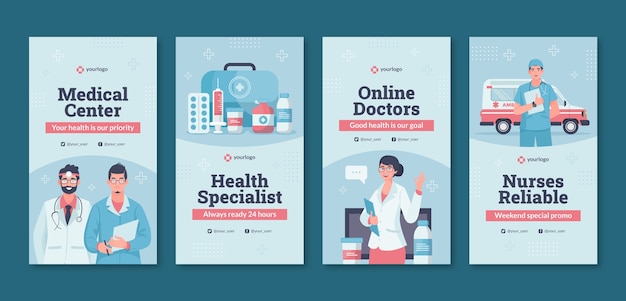 Histórias de instagram de centro médico de design plano